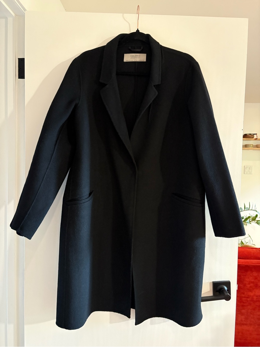 Black Wool Coat Zara XL Winter Coat Jacket Peacoat Oversized
